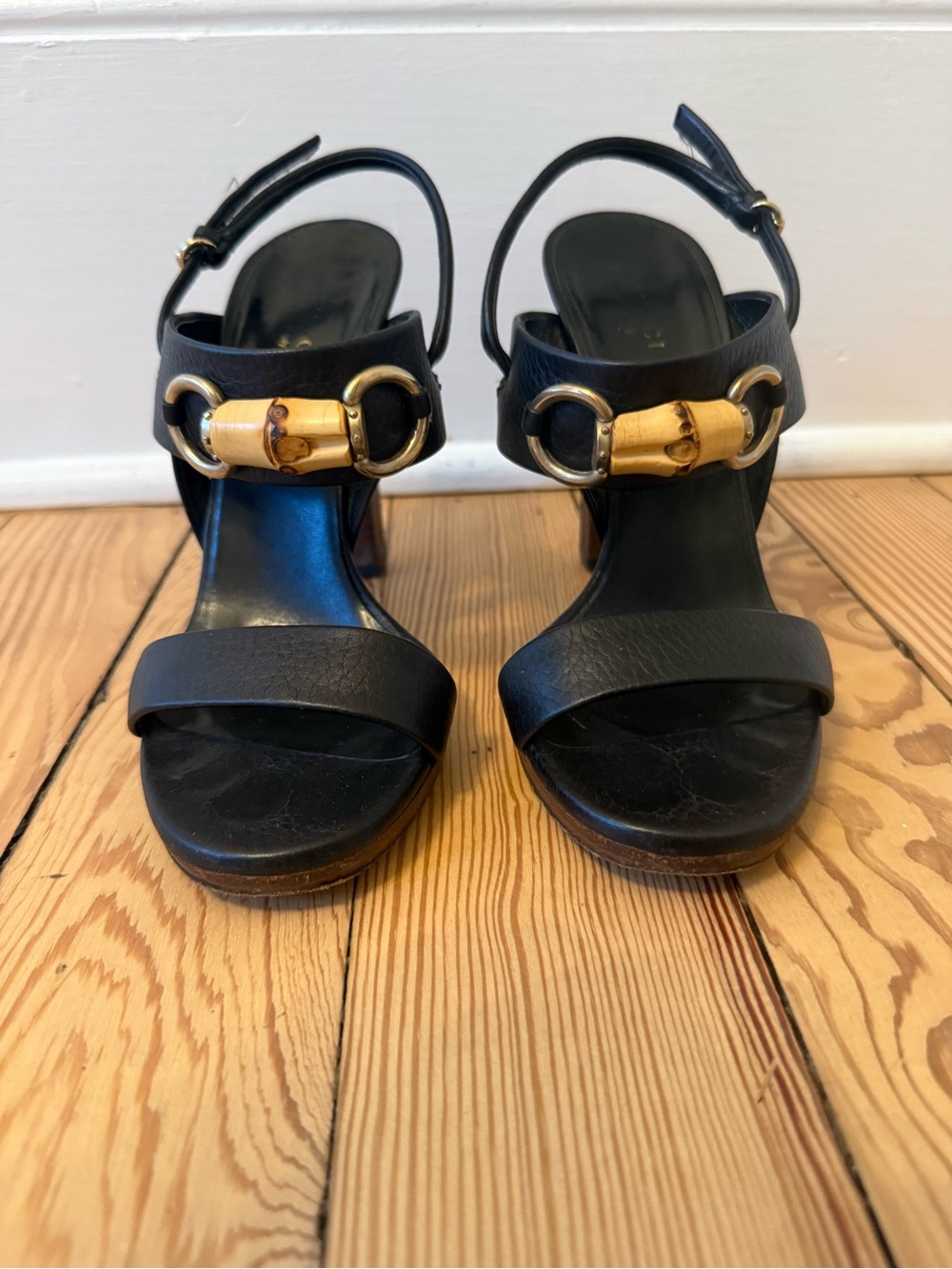 Gucci Bamboo Black Leather Slingback Sandals